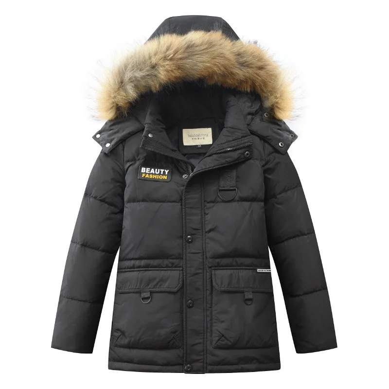 

2019 Winter Boys Down Jackets Fur Hooded Fashion Kids Coats Warm Windproof Children Outerwear Thick Big Boys Clothes