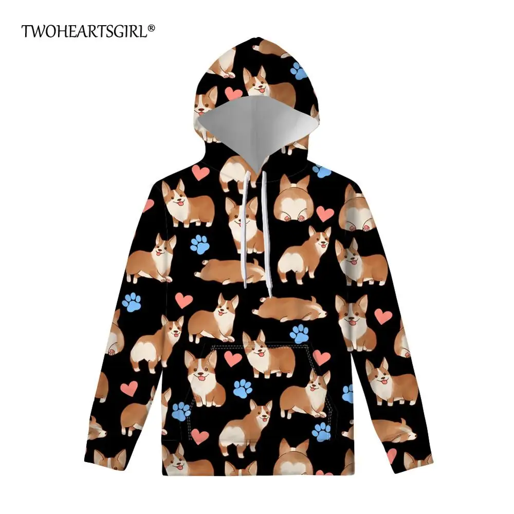 Womens Hoodies Sweatshirt Autumn Long Sleeve Drawstring Sweatshirt Corgi Dog Hooded Pullover Tops Hoodie Women Winter Hoodies