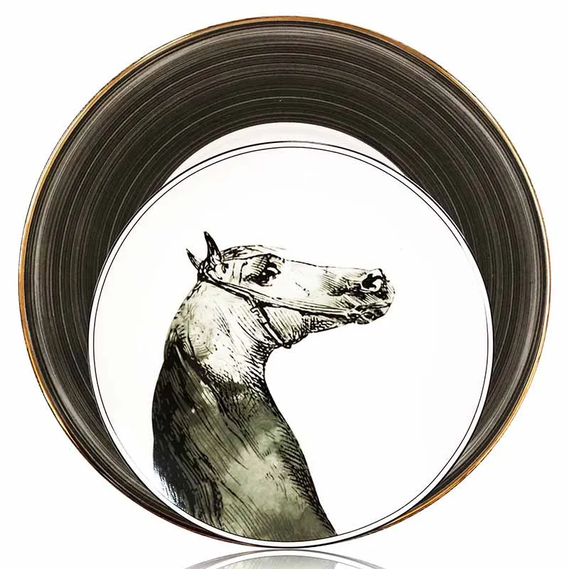 Набор посуды, Западный стейк на ужин, набор тарелок, дизайн лошади, поднос для еды, высококлассный ресторанный сервис, тарелка, круглая тарелка из костяного фарфора
