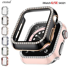 Bling Glass+Cover For Apple Watch case 40mm 44mm 42mm 38mm iWatch Diamond bumper+Screen Protector Apple watch serie 3 4 5 6 SE