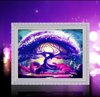 

51x40cm Poures Glue Canvas Partical Round Diamond Painting Purple Tree DIY Embroidery Home Decor Needlework Cross Stitch