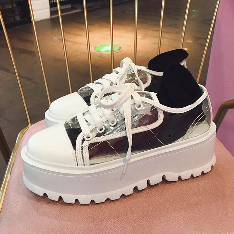 

2019 Spring New Korean Version Women Shoes Wild Transparent Platform Shoes Women Thick Sole Solid Color Casual Shoes XWD7822