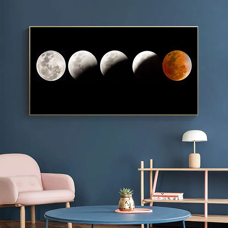 Modern Solar System Pictures Earth Lunar Eclipse Canvas Painting Wall Art Planets Space Posters for Living Room Home Art Cuadros