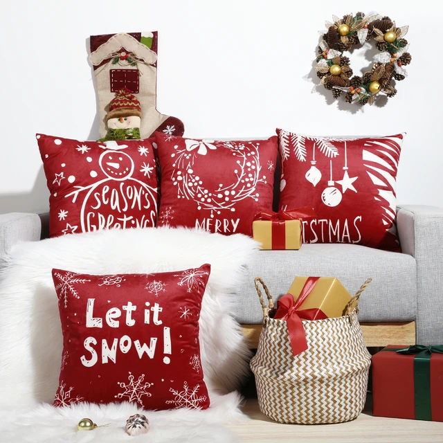 4-Pack Christmas Square Pillow Covers,18x18 Inches Velvet Touch