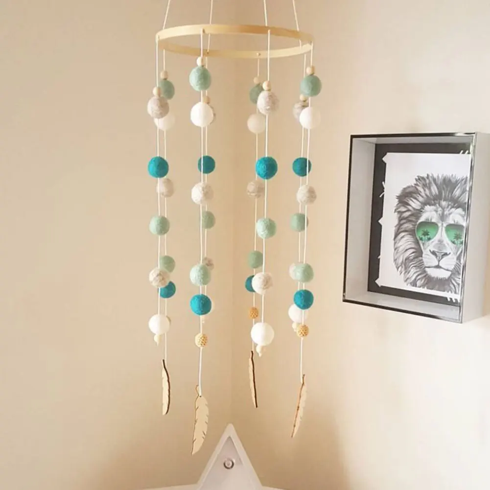 Durable Photo Props Beautiful Felt Ball Baby Gift Wooden Craft Handmade Kids Room Nursery Wind Chimes Decoration Bed Hanging |