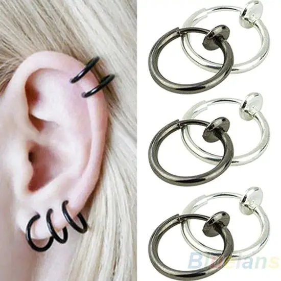 1Pc Unisex pendientes aros Punk Clip gótico en aro cuerpo nariz labio oreja Piercing anillo pendiente серьги кольца сережки женские