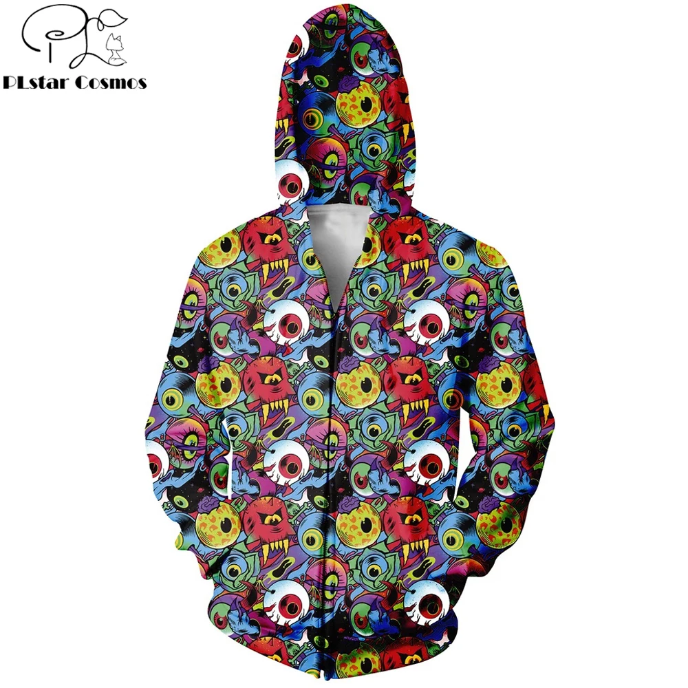 Drop Shipping Fashion Men's Zipup Hoodie Funny Big Eye Print 3d Long