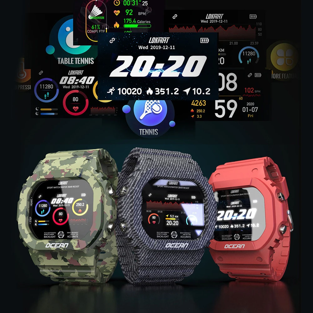 Lokmat Sport Smart Horloge Waterdicht Stappenteller Bericht Herinnering Bluetooth Outdoor Zwemmen Mannen Smartwatch Voor Ios Android Telefoon _ afbeelding afbeelding