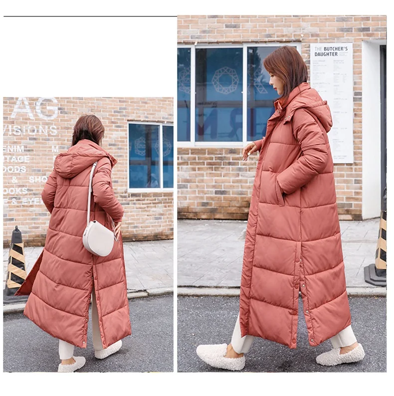 X-Long утягивающий хлопковый пальто Новая женская зимняя куртка с хлопковой подкладкой теплое плотное пальто плюс размер длинные пальто парка женские куртки