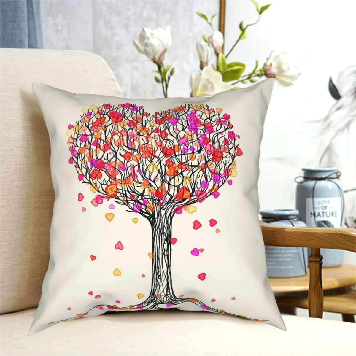 

Квадратный чехол для подушки Love In The Fall, полиэстеровый креативный декоративный чехол на молнии для дивана или сиденья