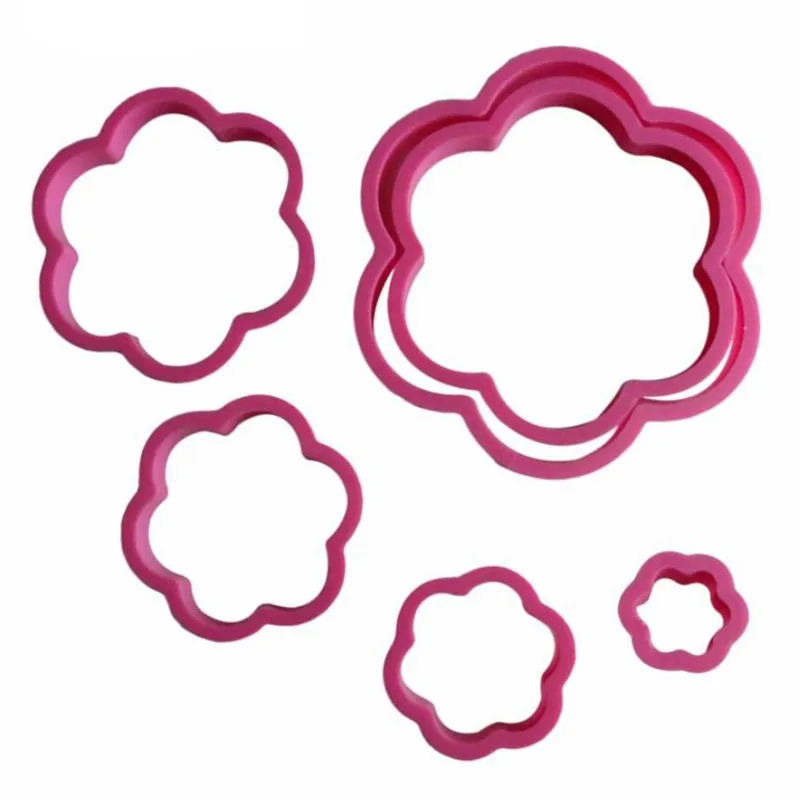 6pcs/set Pink Plum Flower Cookie Cutter Plunger Cake Mold Biscuit Stamp Fondant 3D Cake Decorating Tools Baking Moulds