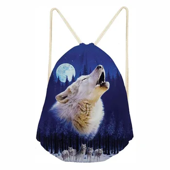 

Draw String Bag Drawstring Backpack Bags Sports Cinch Sack String Backpack Storage Bags For Gym Traveling Cool Wolf 3D Printed