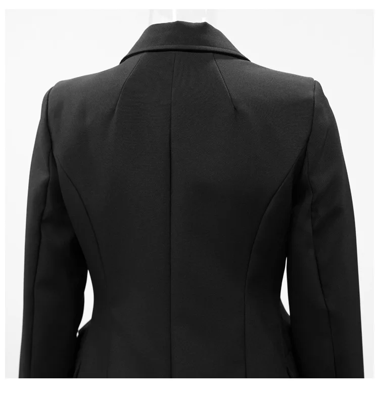 2019 дизайнерский Женский блейзер, пиджак, женский двубортный черный тонкий офисный женский черный Блейзер, верхняя одежда