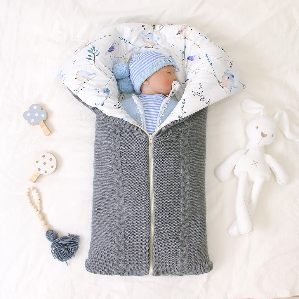 ARLONEET/вязаный спальный мешок для новорожденных, конверт для коляски, одеяло, зимний теплый спальный мешок для пеленания, спальные мешки для 0-12 месяцев CD13 - Цвет: GY