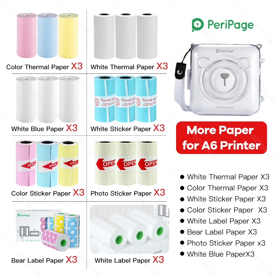 Peripage A6 de 58mm etiqueta notas adhesivas de Color Papel de impresora etiquetas Peripage A6 impresoras papeles rollo del papel de la etiqueta engomada del Color