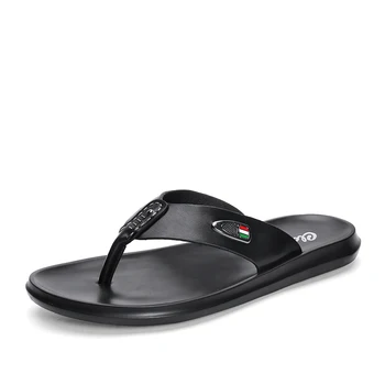 

2020 Summer Slippers Men Casual Outside Flat Flops Men Lightweight Leather Soft Sandal Men Slides High Quality Big Size 46