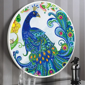 

Round Framed Diamond Painting Full Partial Animal Peacock Owl Scenery 3d Diamond Mosaic With Frame Wall Decoration