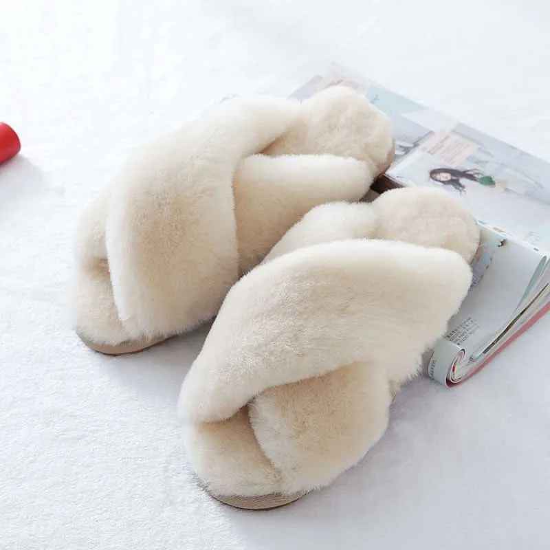 High Quality New Natural Wool Slippers Fashion Winter Women Indoor Slippers Warm Sheep Fur Home Slippers Lady Casual House Shoes 