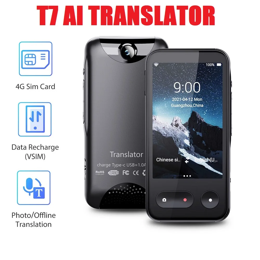 Умный переводчик голоса T7 4 0 дюйма 4G Интернет сенсорный экран онлайн автономный