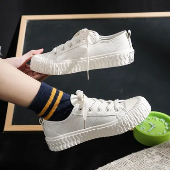 

Women Sneakers Fashion Breathble Vulcanized Shoes Canvas Platform Lace Up White Green Grey Tenis Feminino Zapatos De Mujer