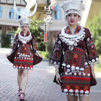 

Dong nationality clothing female guizhou new ethnic style adult wedding dress silver headdress hair pin short embroidery