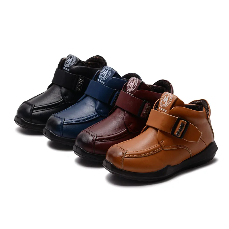 

Children Snow Boots Fashion Winter Boys Shoes With Thick Plush Top Quality Genuine Leather Ankle Boots For Kids Size 26-37