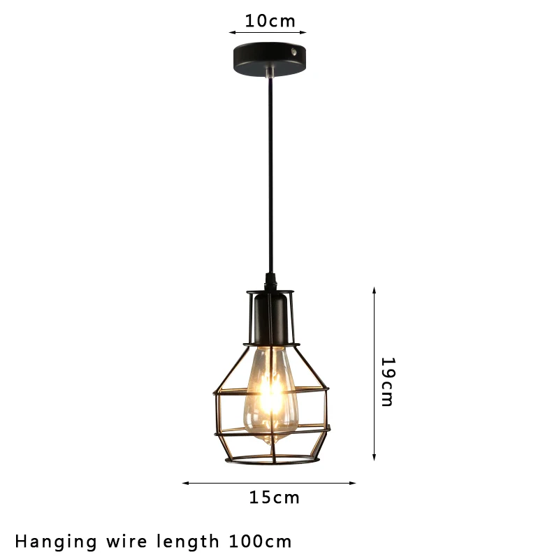 E27 Led Vintage Cage Pendant Lights Indoor Lighting Retro Light Fixture Pendant Lamps For Living Room Decor For Kitchen Lamp