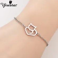 Yiustar полый браслет из нержавеющей стали с кошкой для женщин модная Очаровательная бижутерия в виде животных браслеты Minnie Браслеты Детские Браслеты mujer
