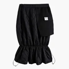 Женская юбка с высокой талией, юбки с эластичной талией, необычная юбка с завязками, подходит ко всему, длинные черные юбки DG127