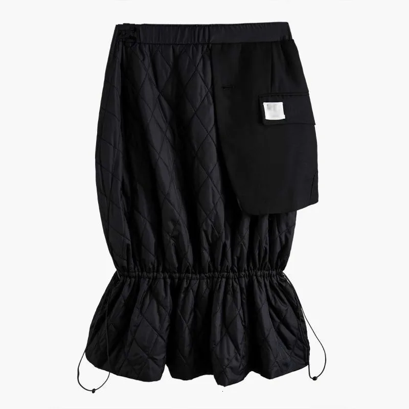 Women Skirt High Waist Bud Skirts Elastic Waisted Drawstring Irregular Skirt All Match Long Black Skirts 2020 DG127