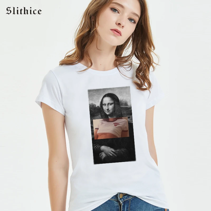 Slithice Мона футболка Лиза сексуальная леди печати пародия Повседневная Топ