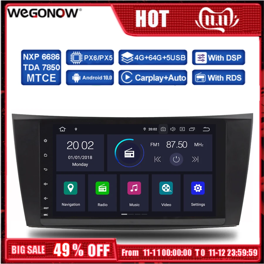 Автомобильный DVD-плеер PX6 DSP HD Android 10 6 ядер 4 ГБ ОЗУ 64 Гб ПЗУ GPS карта RDS радио bluetooth