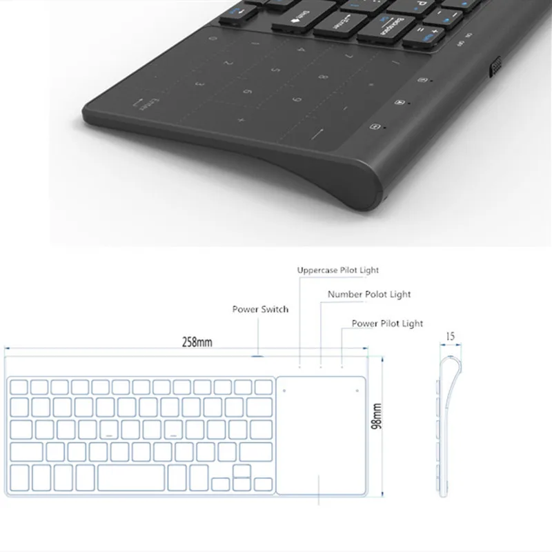 タッチパッド付きキーボード,2.4g,ワイヤレス,iOS,Android,Mac