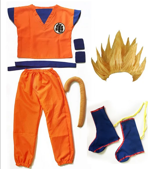 Костюм Dragon Ball Z, костюм Сон Гоку, маскарадные костюмы, Топ/штаны/пояс/хвост/повязка/парик, тренировочная одежда для взрослых и детей, Рождественский подарок - Цвет: GUI ALL YELLOW WIG