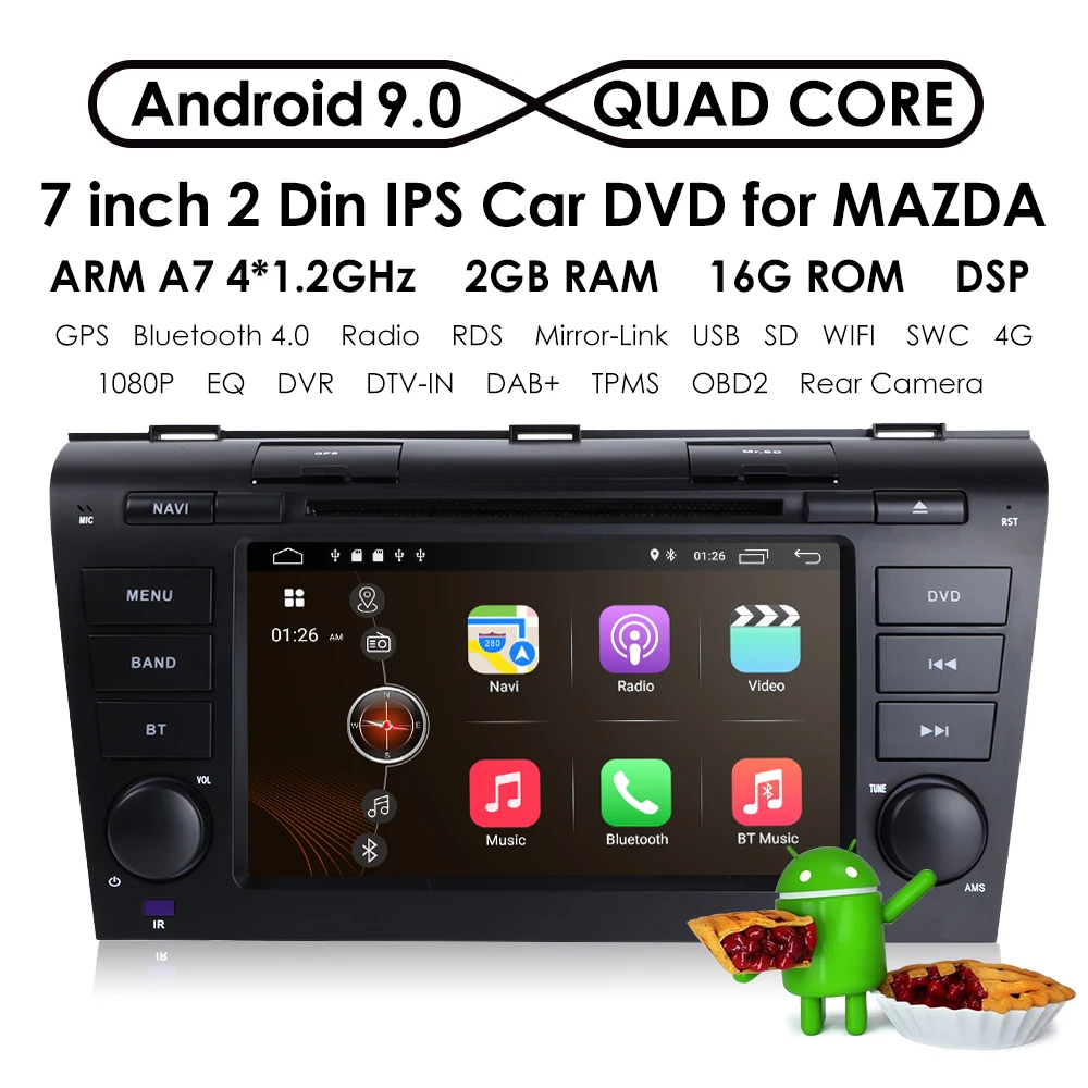 Android9.0 1024*600 автомобильный dvd-плеер Радио Стерео gps навигация для MAZDA 3 2004-2009 wifi DAB зеркало-Ссылка задняя камера BLUETOOTH