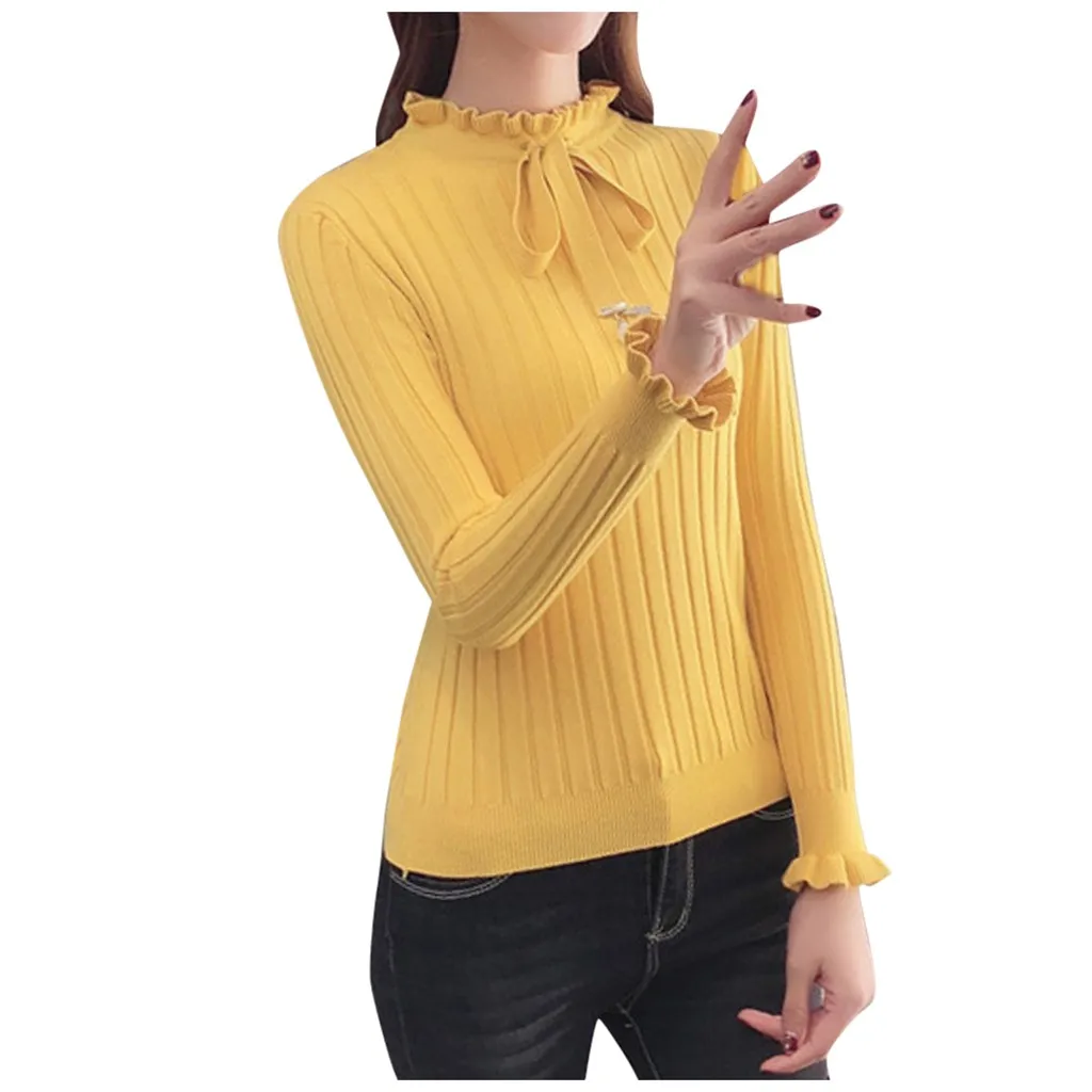 JAYCOSIN свитер, Модный женский топ, трикотажный пуловер, водолазка, рубашка, длинный рукав, свитер, бандаж, элегантная женская блузка, 9729 - Цвет: Yellow