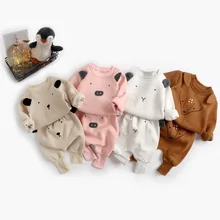 Детская одежда, осенне-зимний детский бархатный свитер, брючный костюм, костюм для мальчиков и девочек с изображением животных, два комплекта