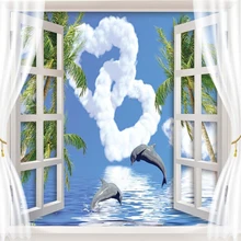 Персонализированные Творческие за окном голубое небо любовь облака прыжки Дельфин обои 3D гостиная фон Papel де Parede