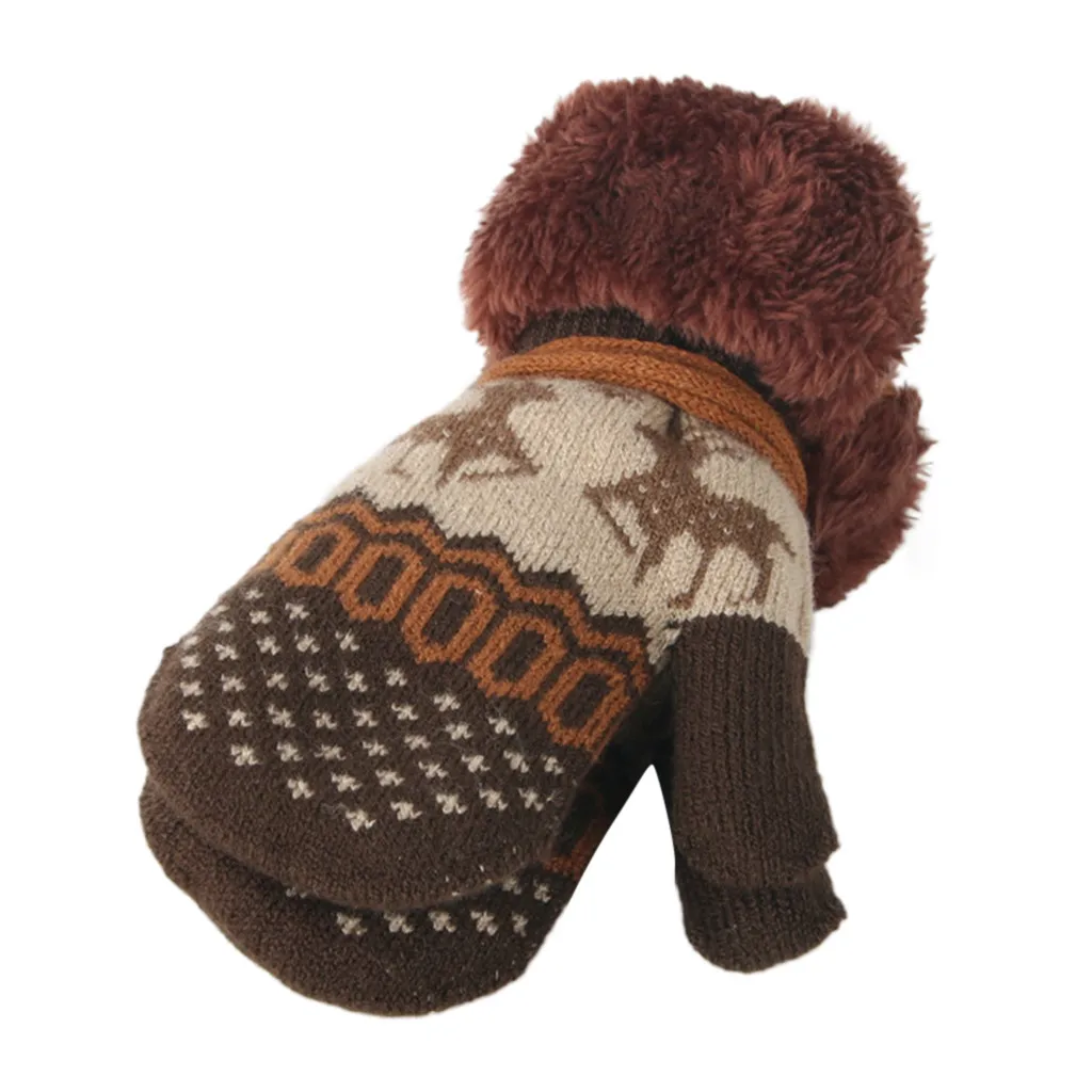 Зимние Детские теплые перчатки с рождественским оленем, ветрозащитные вязаные перчатки для детей, теплые детские перчатки, Прямая поставка#4