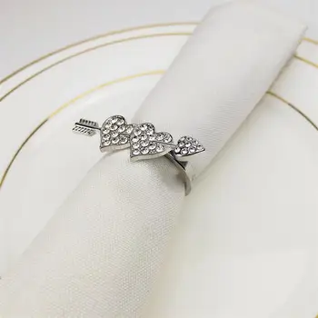 

10pcs Arrow Through Heart Shape Napkin Buckle Rhinestone Napkin Ring Golden Silver Napkin Holder For Wedding Dinner Party Decor