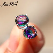 Радужные огненные хрустальные круглые серьги-гвоздики для женщин 925 Серебряные Красочные фиолетовые Зеленые Синие циркониевые свадебные серьги простые ювелирные изделия