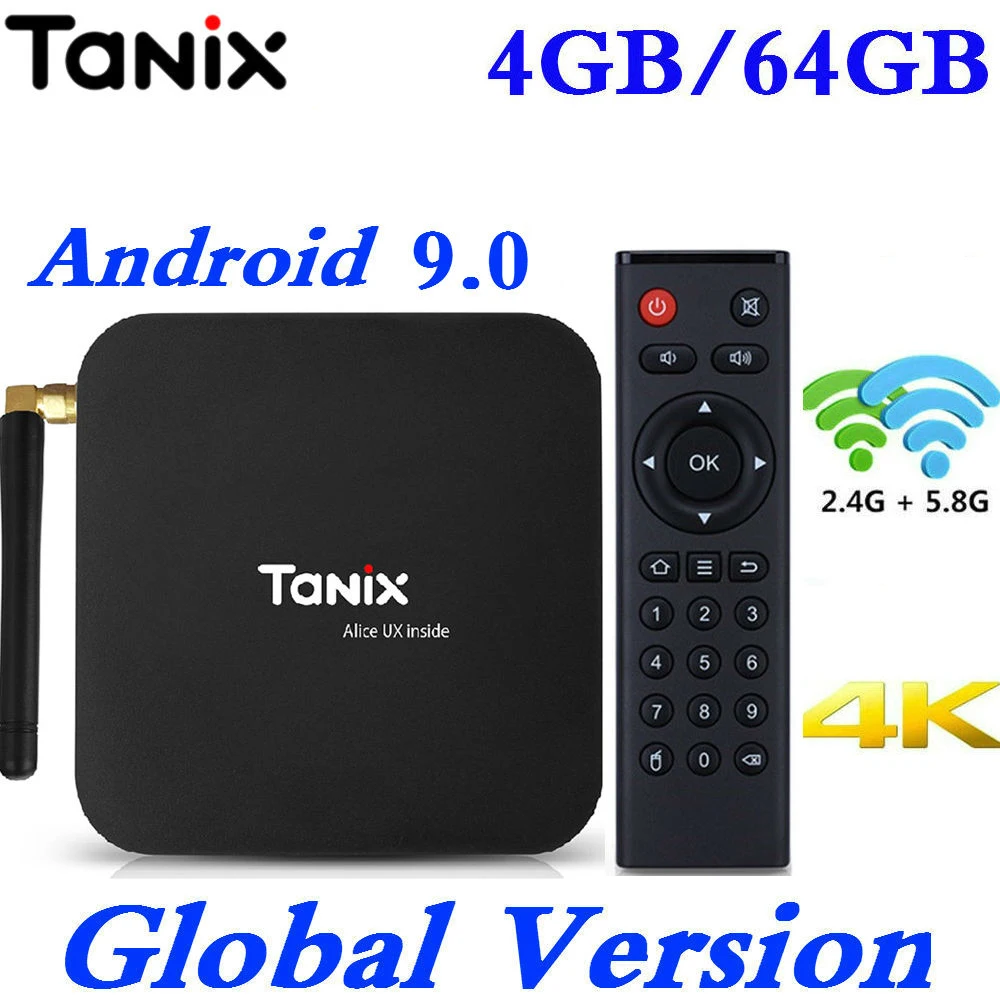 

Tanix TX6 Allwinner H6 Android 9.0 TV Box Quad Core 4G RAM 32G/64G ROM Speed 4K 2.4G/5GHz Dual WiFi No APP Include