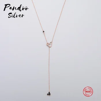 

PANDOO Fashion Charm Pure 925 Silver Original 1:1 Copy, Cute Mouse Necklace Female Luxury Jewelry Gifts