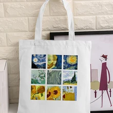 Ван Гог Графический мультфильм печатных холст сумка Женская Harajuku Ulzzang забавный большой емкости эко окружающей среды шоппер сумка