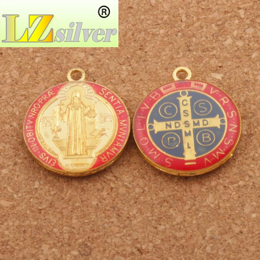 Enamel Saint Benedict Medal Cross Crucifix Smqlivb Beads 30pcs 23.2x27mm 3Colors Pendants   Jewelry DIY L1669