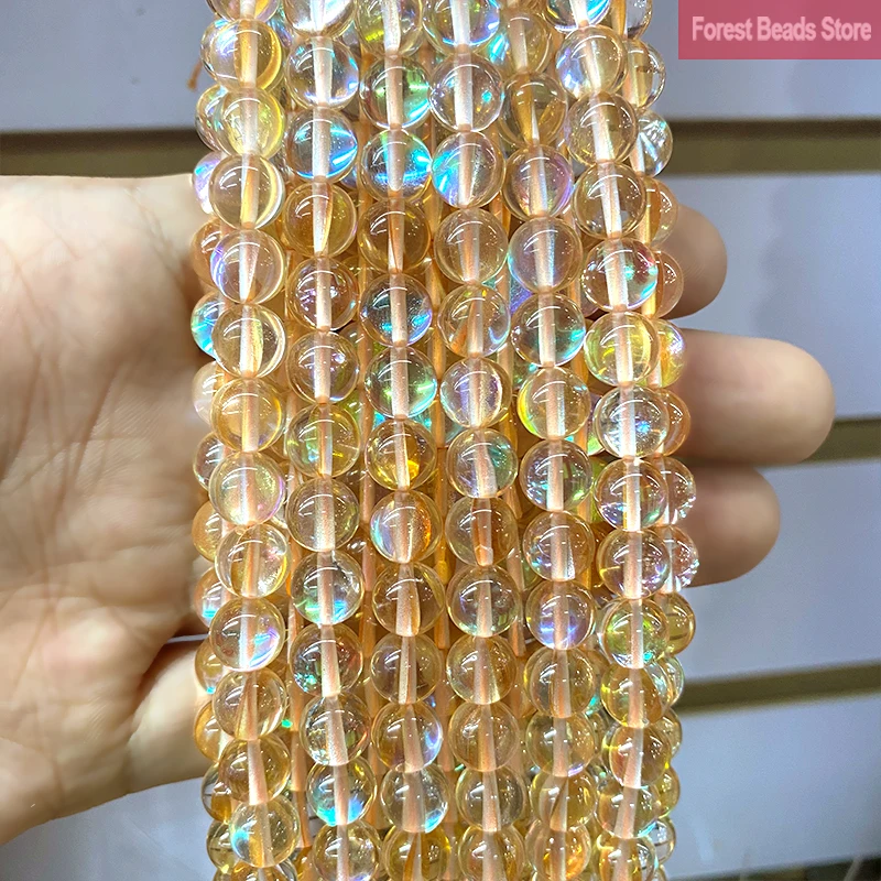 Perles Rondes En Pierre De Lune, Clip Jaune D'Autriche, Paillettes Synthétiques, Pour Bijoux De Direction, Bracelet À Faire Soi-Même, Collier 15 Pouce