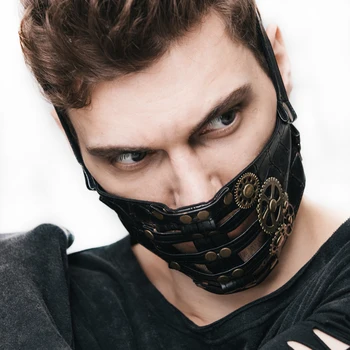 

Devil Fashion Steampunk Unisex Mentallic Embossed Synthetic Leather Black Mask Cosutme Cosplay Face Mask