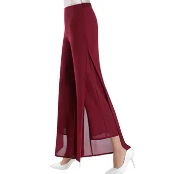 

Women Chiffon Trousers Bohemia Tassel Trousers Sea Vacation Clothes Fashion Split Foreshortening Loose Stretch Waist Pants