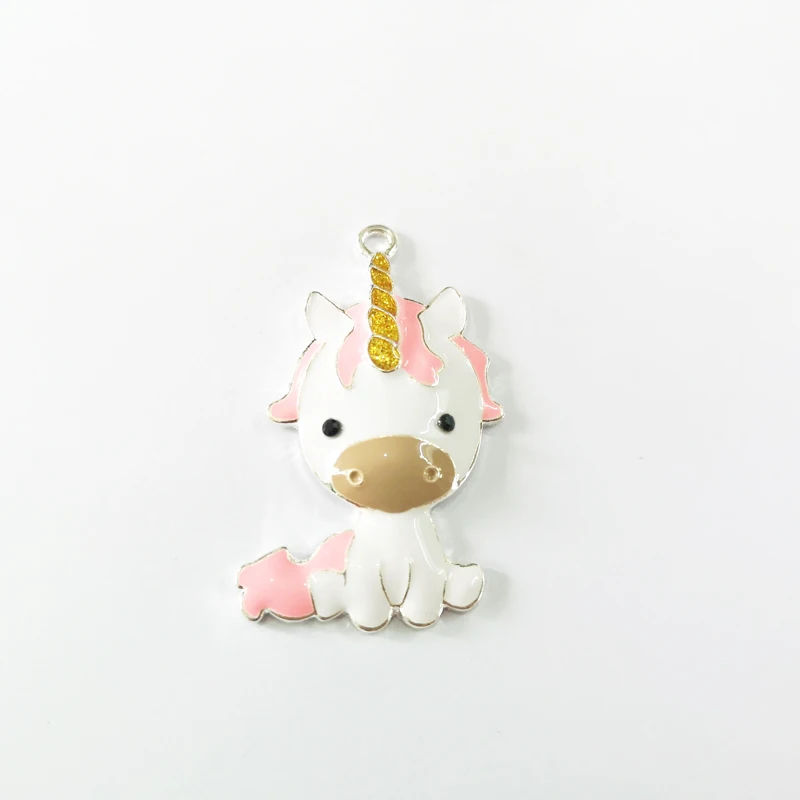 Newest Wholesale 45mm*28mm 10pcs/lot Glitter Enamel Cute Unicorn Pendants For Chunky Kids Necklace Making | Украшения и