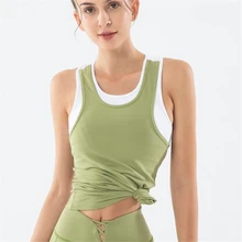 Красивая спортивная футболка без рукавов для фитнеса с нагрудным подкладом, жилет для йоги, тонкая футболка для джоггинга с u-образным вырезом